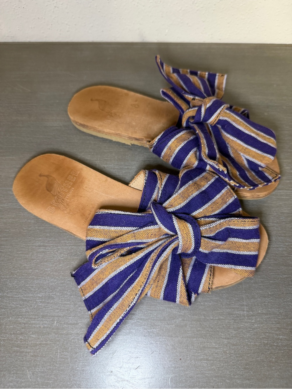 Brother Vellies Burkina Striped Sandals Blue Orange Leather Women’s Sz 8 M